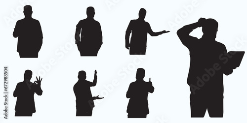 set of silhouettes of businessmen or employees posing and styling