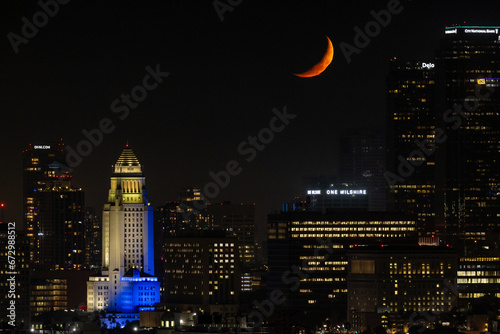 Los Angeles and the crescent moon set 