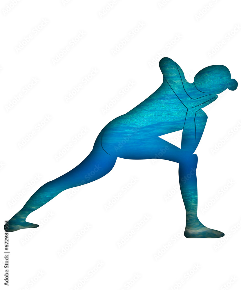 Yoga postures with blue water print, nature effect. This image is part of a set of 50 yoga poses perfect for creating beautiful designs, for your website, social networks, products, etc. Yoga postures with blue water print, nature effect. This image is part of a set of 50 yoga poses perfect for creating beautiful designs, for your website, social networks, products, etc.