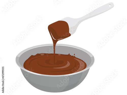 溶けたチョコレートを混ぜるイラスト_ベクターイラスト