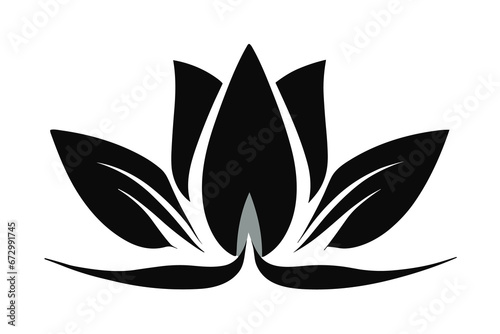 Vector black lotus icons set on white background. Lotus plant. Lotus flower