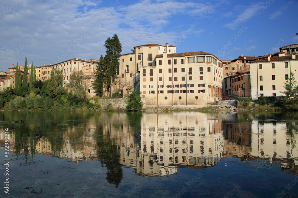 historic old town and river of Bassano del Grappa in Italy 