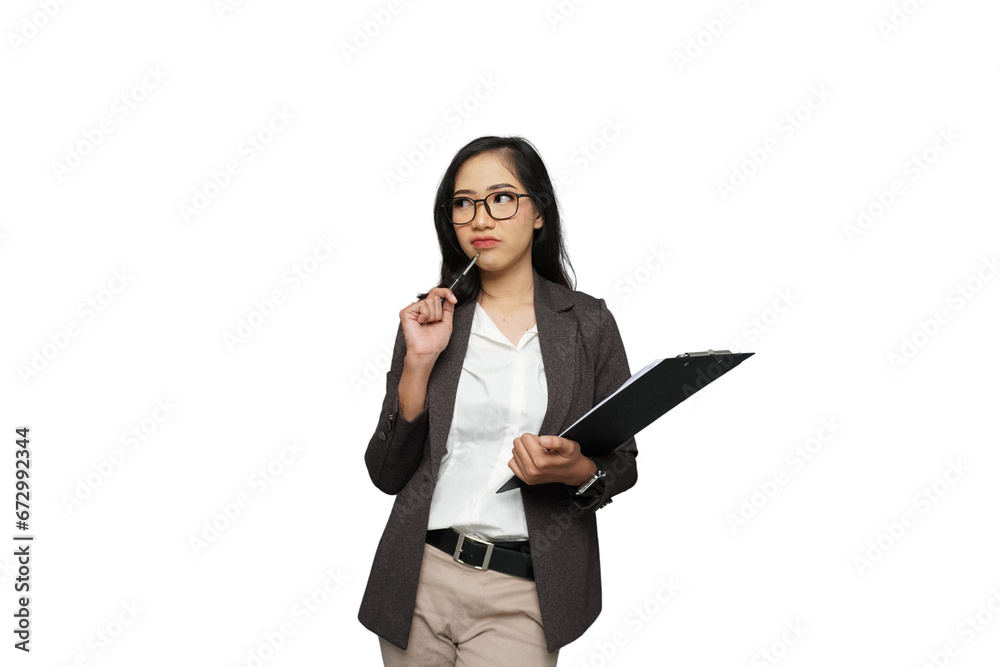 Beautiful Young Asian Businesswoman Thinking Cutout Isolated Background Beautiful Young Asian Businesswoman Thinking Cutout Isolated Background