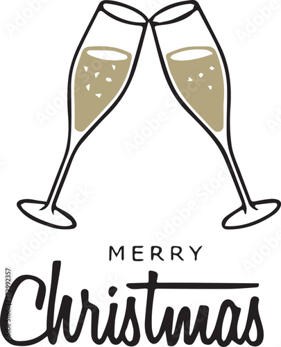 illustration of Merry Chistmas with glasses to toast