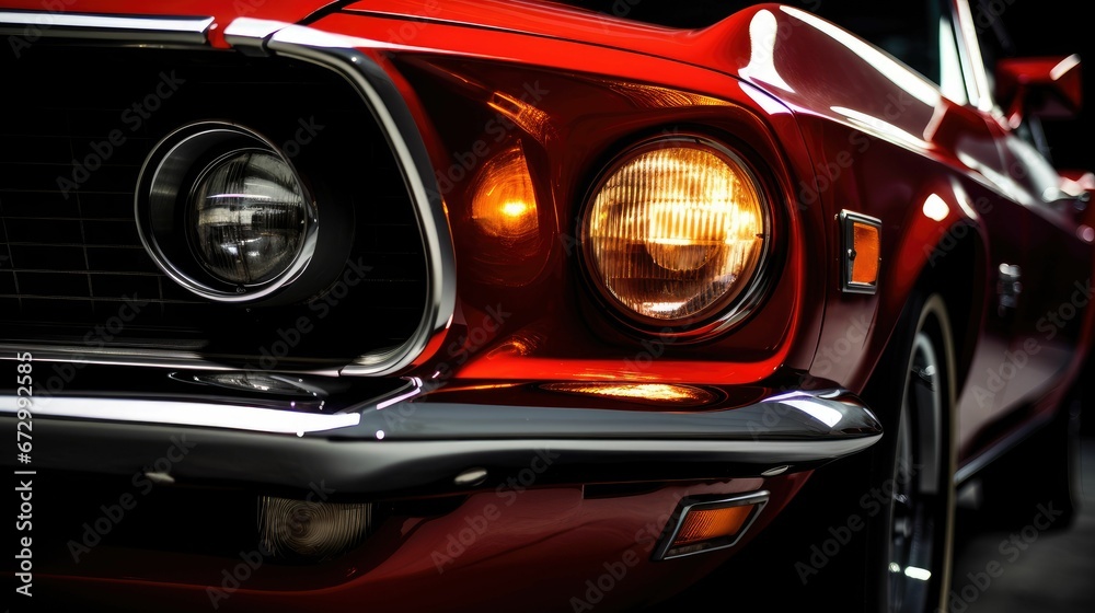 AI generated illustration of a close-up of a classic red car