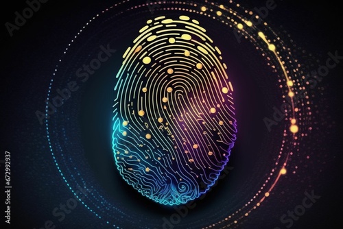 Digital Biometric Fingerprint System for Security and Identification. Ai generated © Wirestock