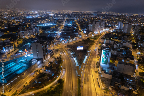 Excellent night aerial view of V  a Expresa Luis Bedoya Reyes in the city of Lima 