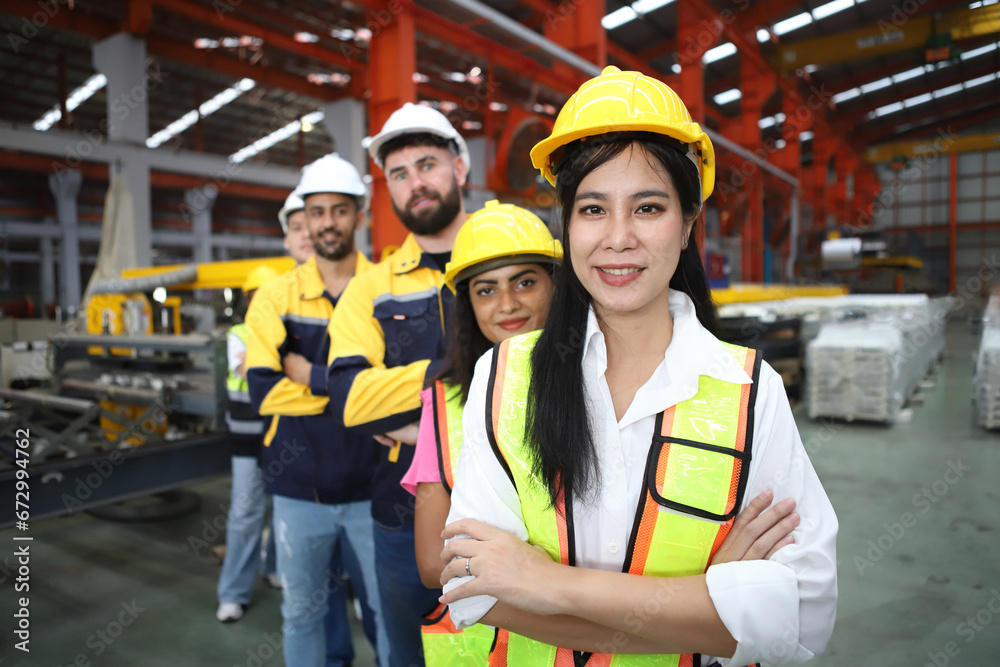 engineer team or worker team with safety uniform standing at industry. engineer team or worker team with safety uniform standing at industry.