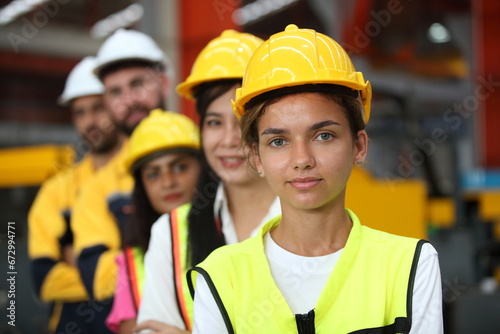 engineer team or worker team  with safety uniform standing at industry. © sittinan