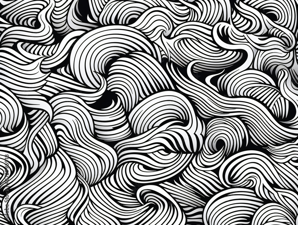 A black and white pattern with wavy lines