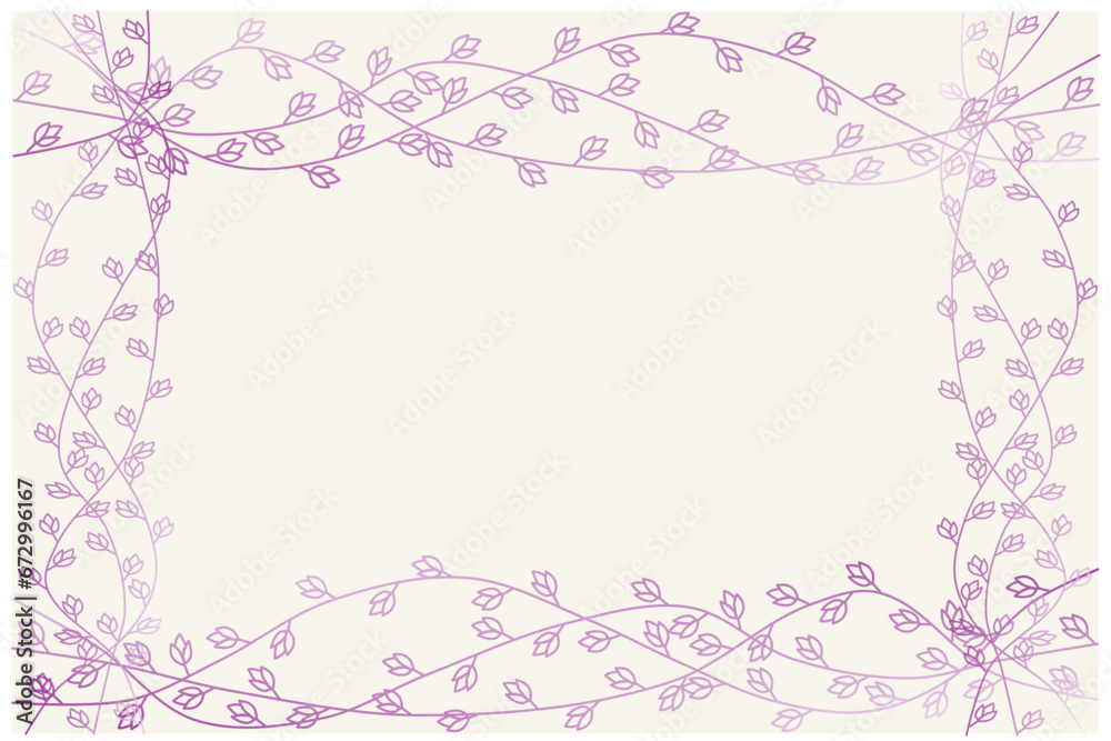 purple vines and flower buds border on an off-white background