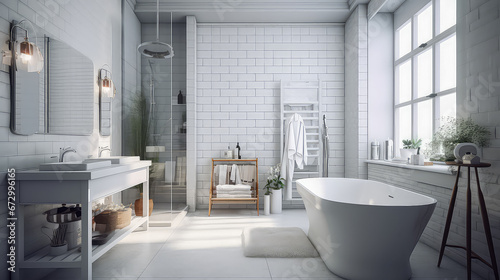 3D Render White Bathroom Concept  Creating a Beautiful and Relaxing Clean Home  Design for the Bathroom Ideas and Resident s Relaxation in Day Light