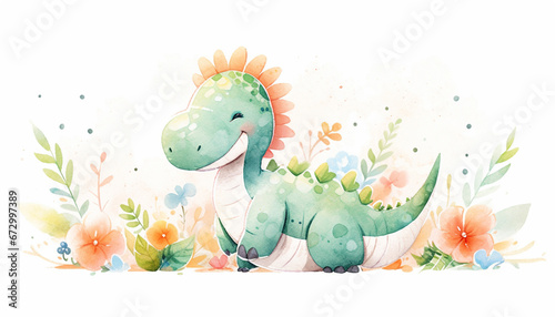 恐竜のかわいい水彩イラスト