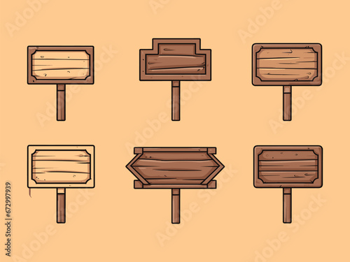 Set of cute wooden sign vector Illustration