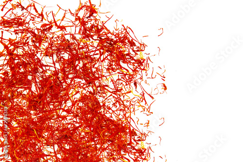 heap of organic dried saffron thread spice isolated,also known in india as kesar on cutout transparent background,png format photo
