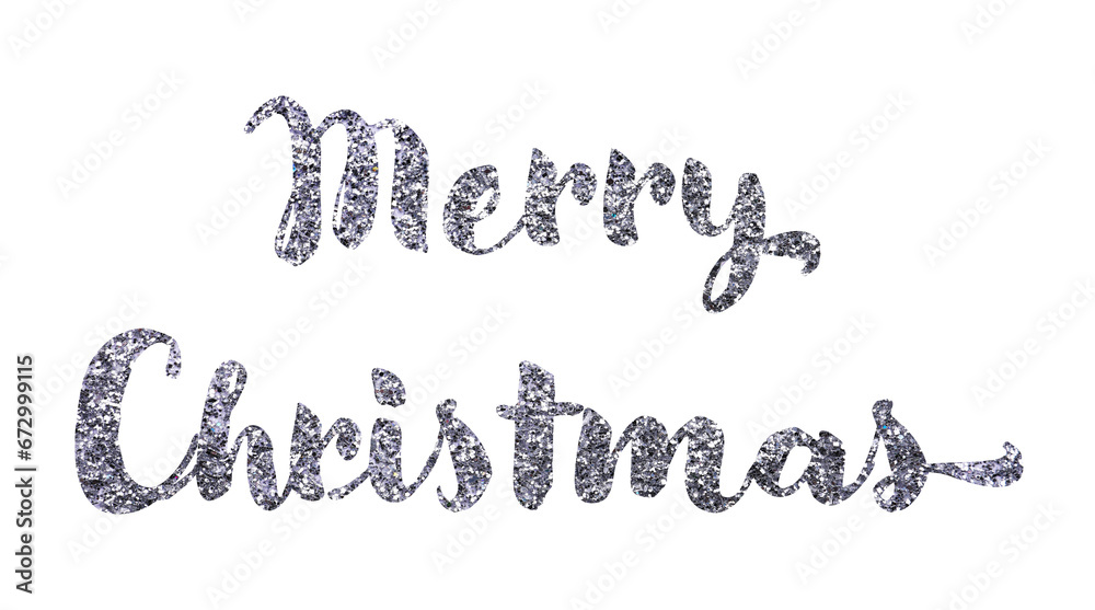 Glittery silver text Merry Christmas on white background Glittery silver text Merry Christmas on white background