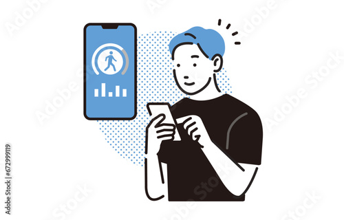 スマホで健康管理をする男性