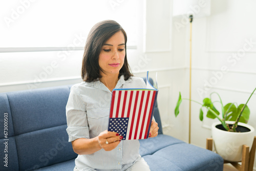 Attractive woman studying English in the United States