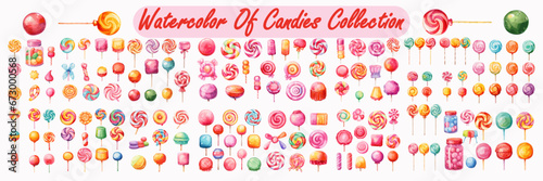 Watercolor set collection of candy lollipop vector illustration on white background