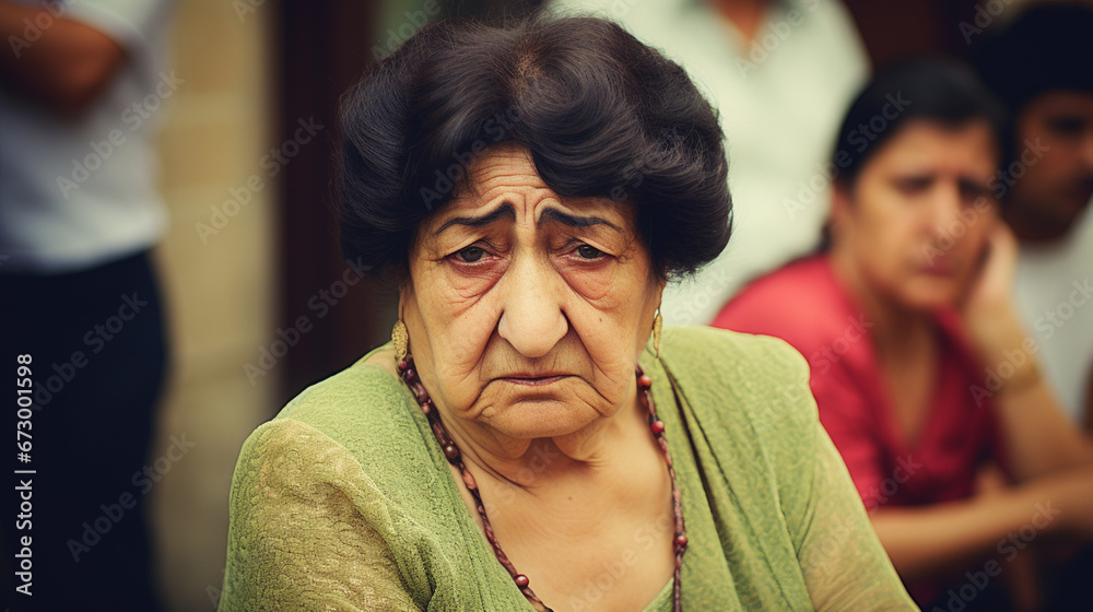 Fototapeta premium calm older woman in city street, neutral or sad thoughtful expression, reflective moment