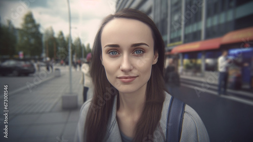 smiling young woman in blue...