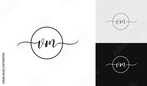 Letter VM handwriting signature logo design