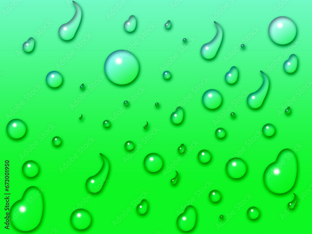 abstract water drops on green gradient background, light liquid pattern texture, for wallpaper or backdrop