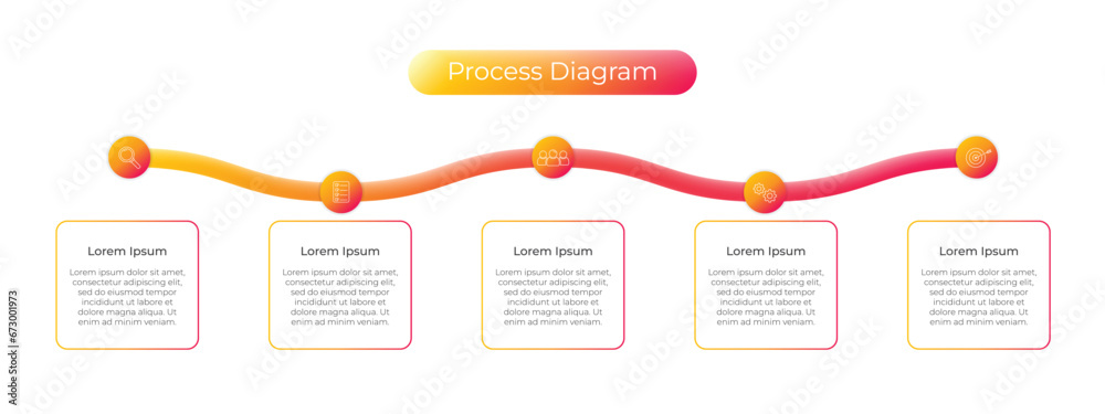 Vetor de Infographic label template with five step icons and text box ...