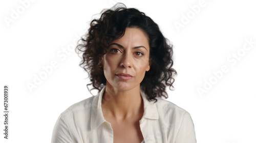 Portrait of a middle-aged businesswoman looking at camera on transparent background