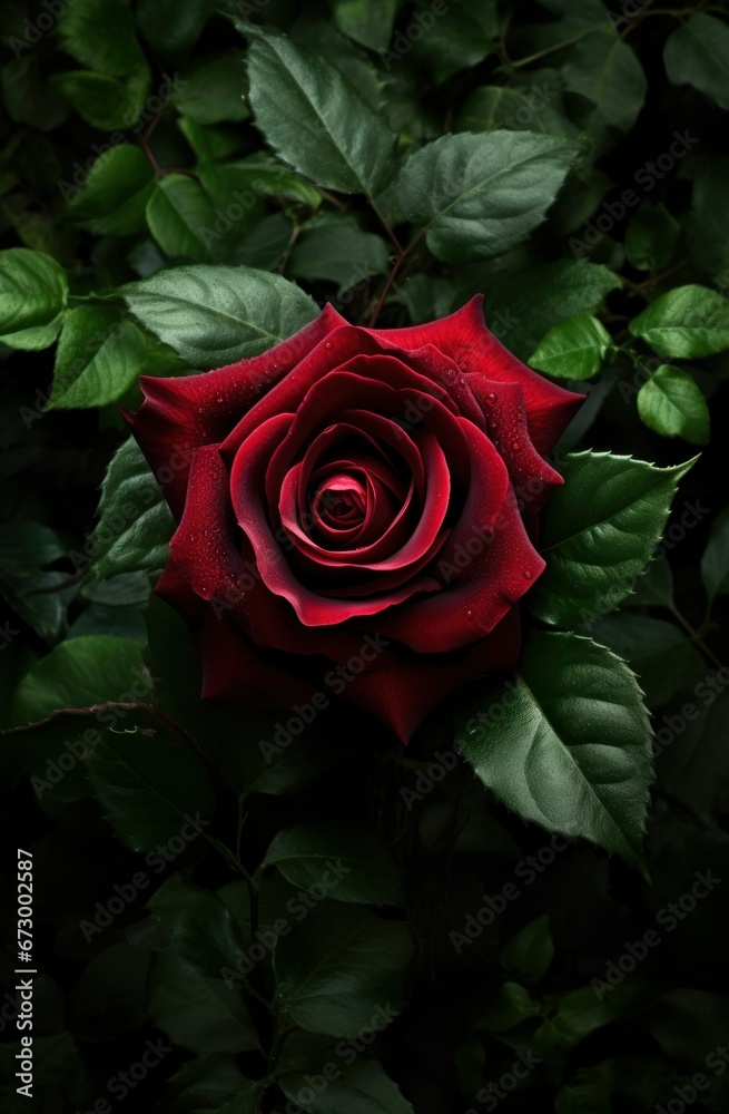 red rose grown in the middle of green leaves red rose grown in the middle of green leaves