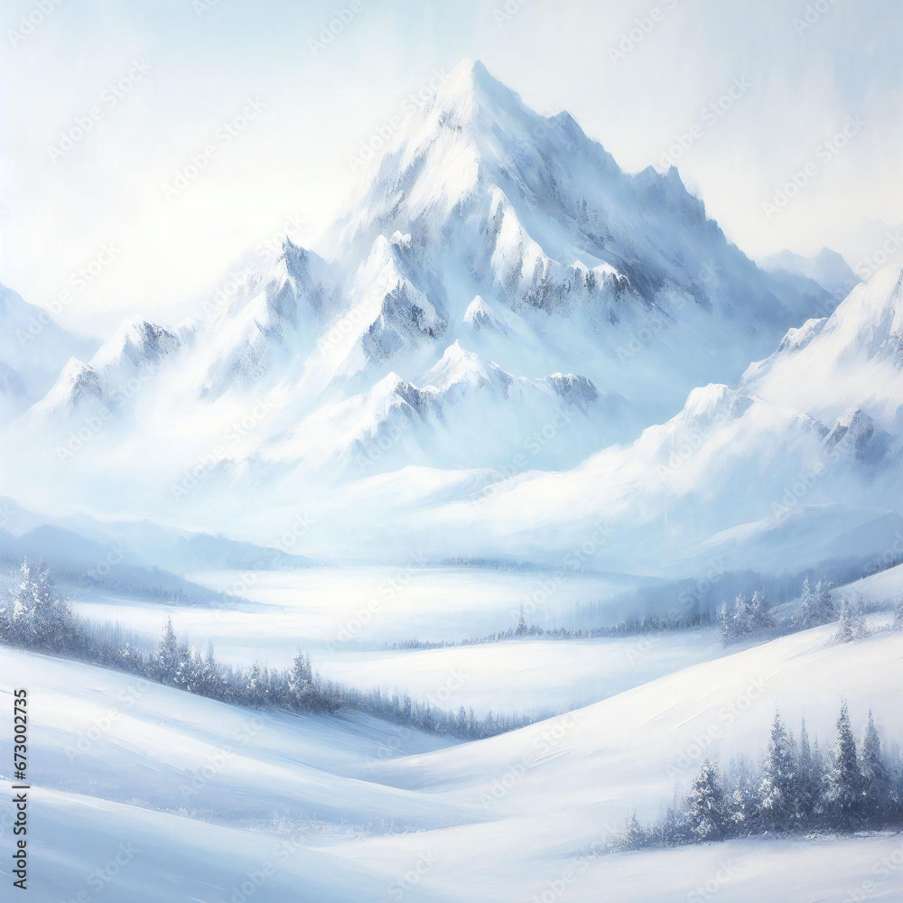 Skillful use of cool blues and serene white beauty of the snow covered landscape