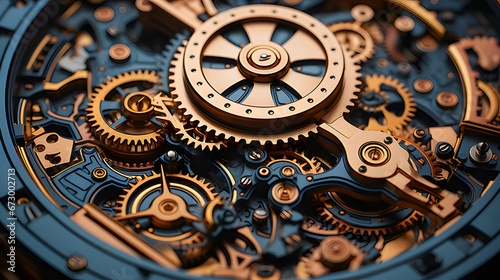 AI generated illustration of a detailed macro view of an intricate watch mechanism with gears photo