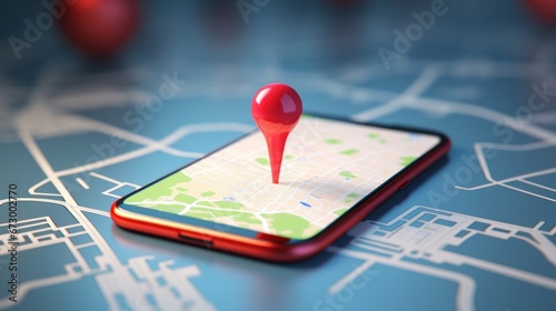 Smartphone with map, 3D Map pins, GPS, navigator pin checking points, 3D World Map icon, technology and application mobile smart phone with mobile, delivery tracking, transportation, generate by AI photo