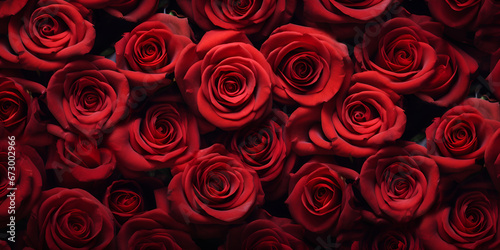 Crimson Petal Mosaic  Red Roses as a Background. Blooming Scarlet  Red Roses Creating a Vivid Background.