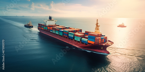 A container ship is being loaded with containers. Cargo Logistics, Loading Containers onto Ship.