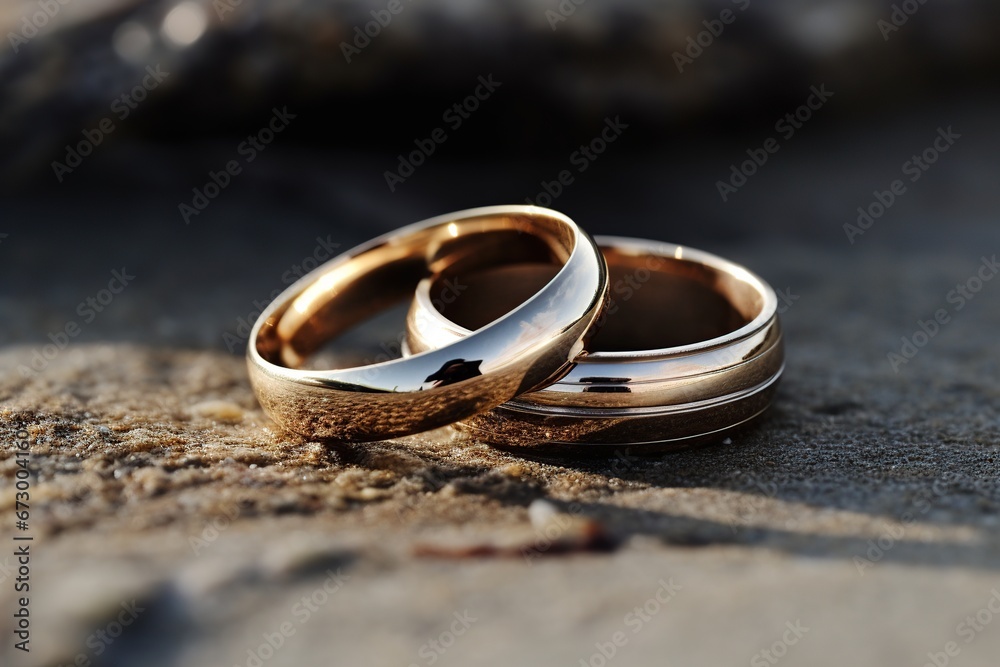 Wedding rings on a black wooden background. Close-up. Wedding rings on a black wooden background. Close-up.