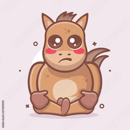 kawaii horse animal character mascot with sad expression isolated cartoon