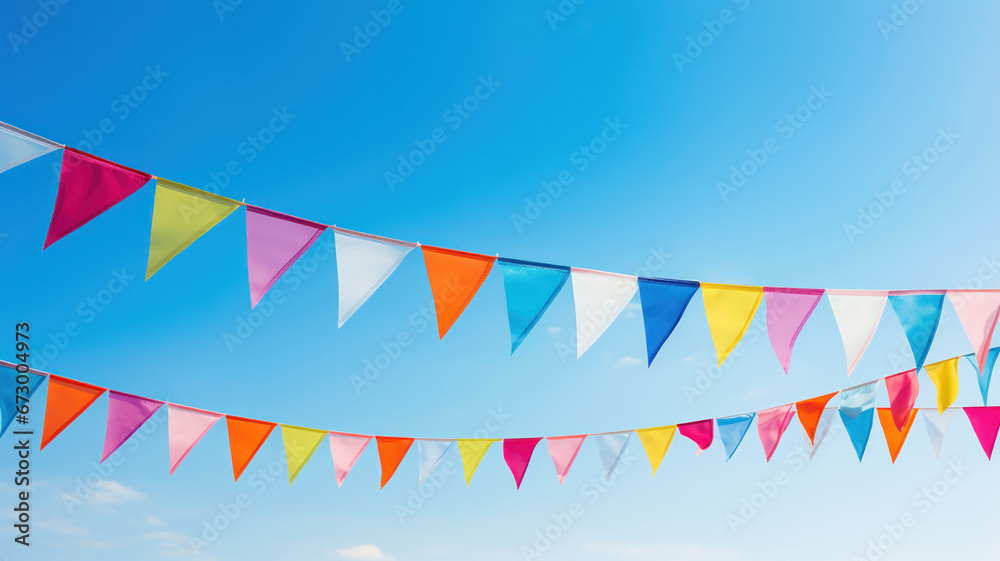 Obraz premium Colorful pennants wave merrily above a buzzing playground