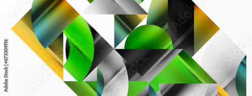Minimalistic elegance shines through in this metallic background, showcasing composition of circles and triangles, creating geometric masterpiece