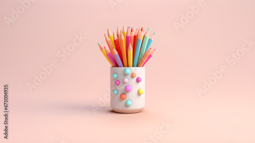 Colored pencils in a colorful minimalist jar. back to school.