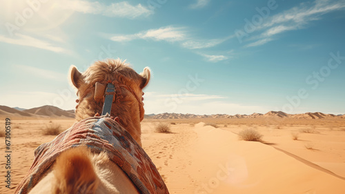 Serene desert rides on the sturdy back of a camel
