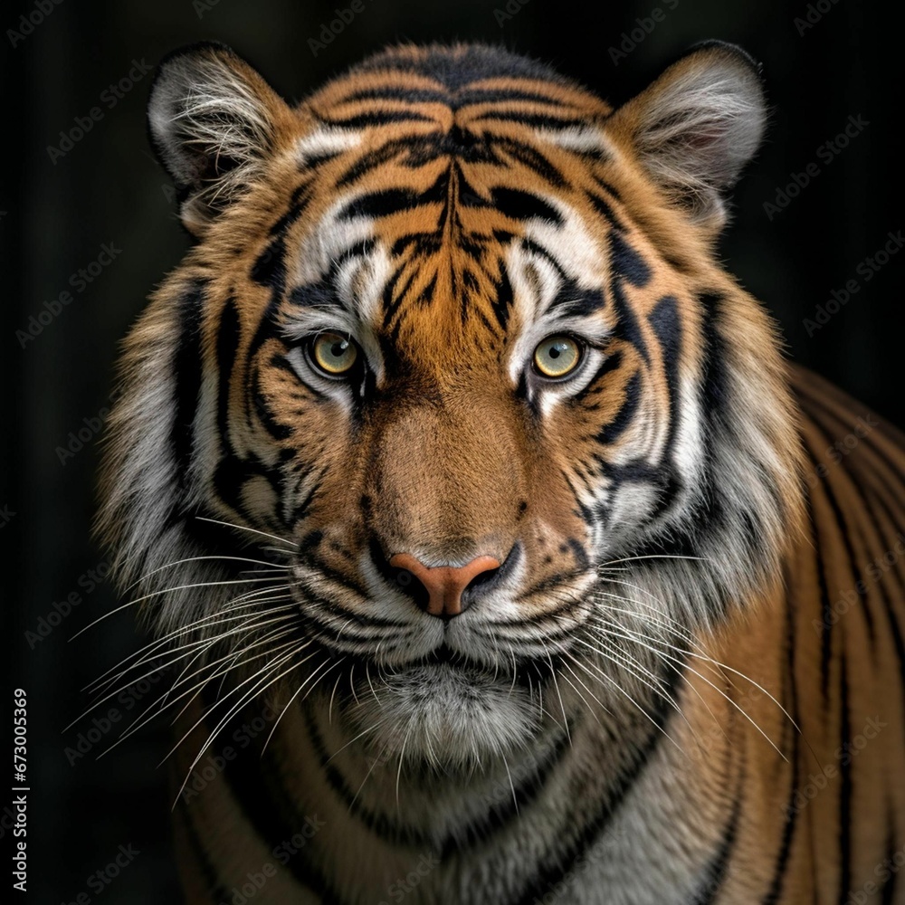 AI generated illustration of a Bengal tiger on a dark background