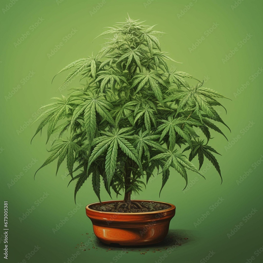 AI generated illustration of a marijuana plant in a pot