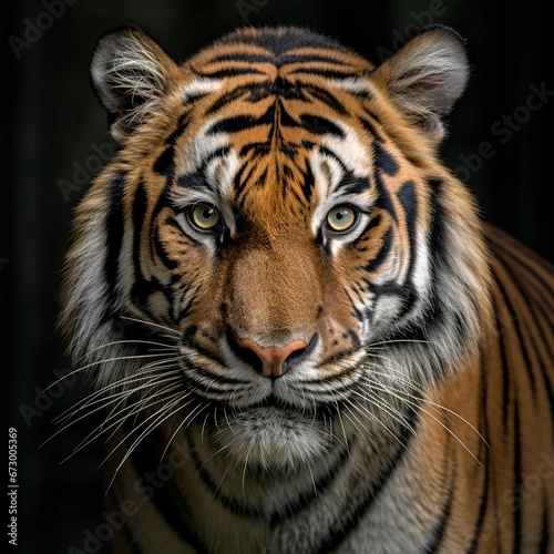 AI generated illustration of a Bengal tiger on a dark background © Wirestock