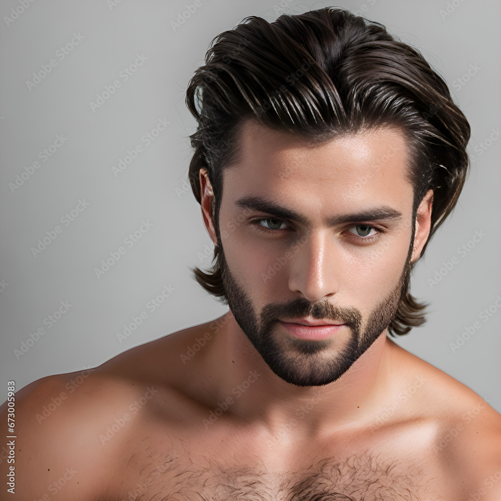 Man with pushed back hair and beard Man with pushed back hair and beard