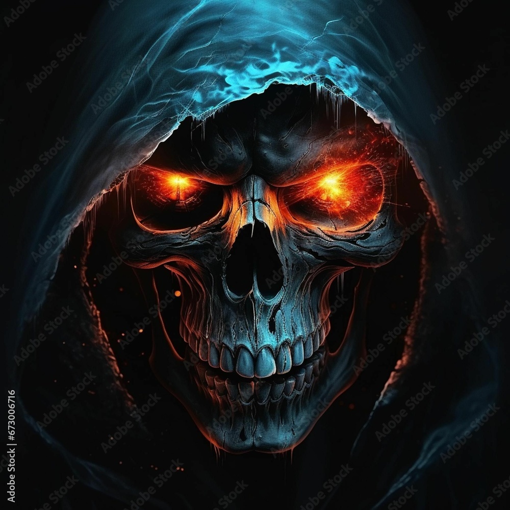 AI generated illustration of a skull with two red glowing eyes Stock ...
