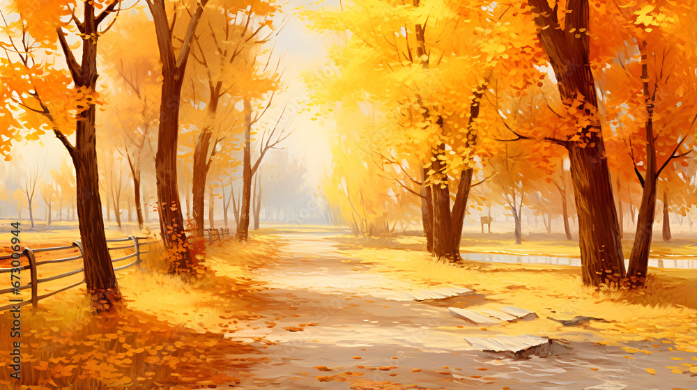 autumn in the forest,Enchanting Autumn Trees Wallpaper,Tranquil Fall Moments in the Park,AI Generative 