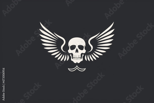 A logo of a skull with wings on a black background