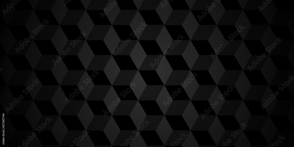 Abstract Black cube triangle geometric square seamless background. Seamless blockchain technology pattern. Vector illustration pattern with blocks. Abstract geometric design print of cubes pattern. - obrazy, fototapety, plakaty 