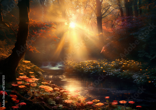 The autumn sun doing its magic in a forest © sana